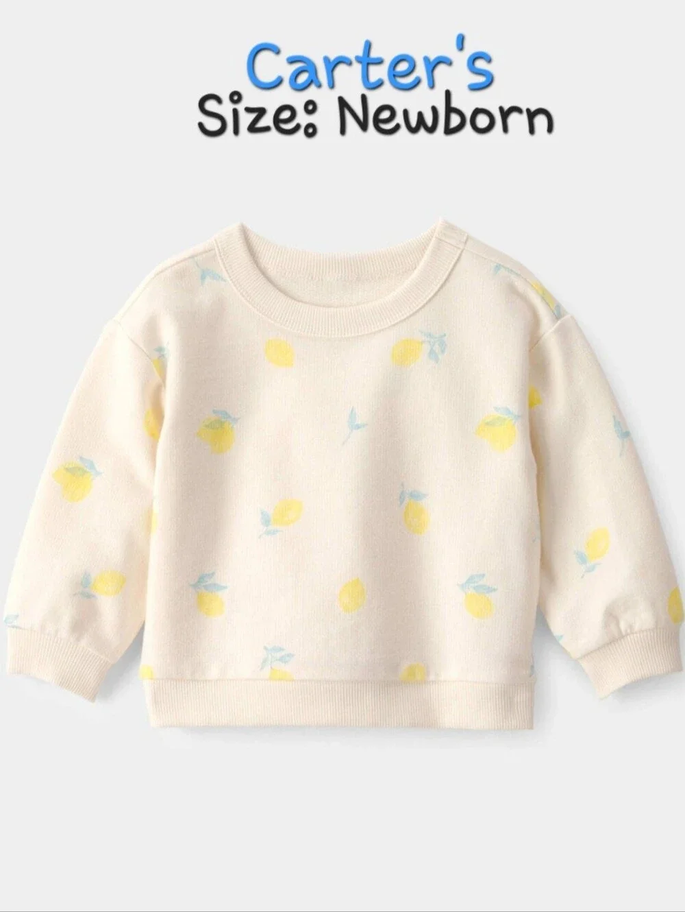 NWOT Carter's Baby Girl Lemon French Terry Pullover Sweatshirt - Ivory ☆NEWBORN